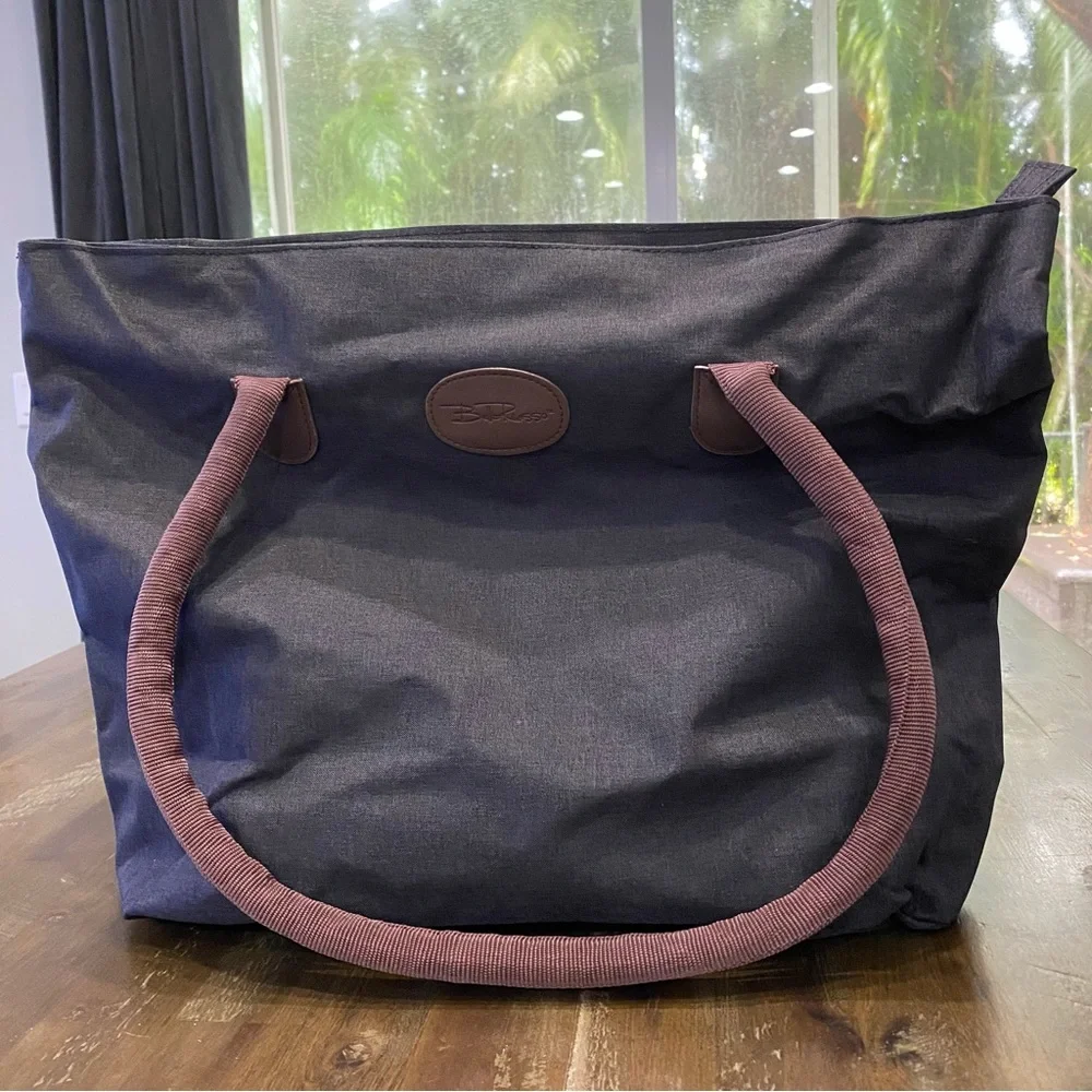 Bella Russo gray and brown canvas large travel tote bag